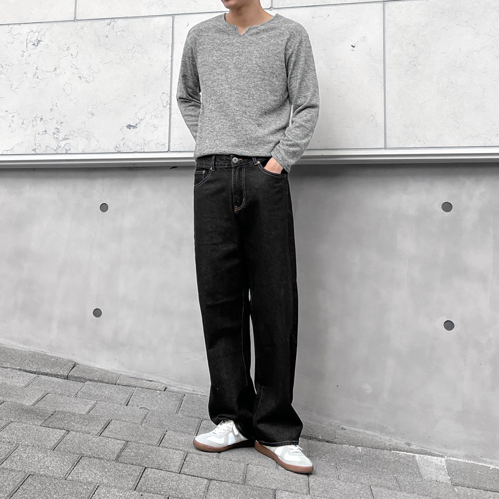 스티치 와이드 데님 팬츠